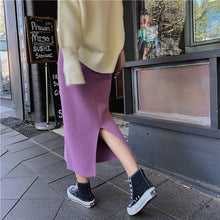 High Elastic Waist Solid Split Knitted Skirt