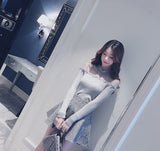 Sexy Mesh Ruffled Collar Knitted Slim Shirt