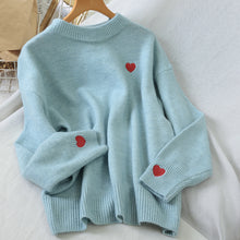 Little Heart Embroidery O-Neck Casual Sweater