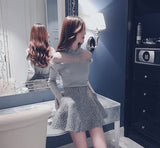Sexy Mesh Ruffled Collar Knitted Slim Shirt