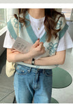 Flower V-Neck Knitted Vest Sweater