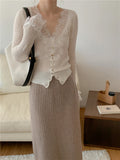 V-Neck Lace Knitted Vintage Sweater