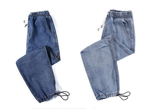 Pocket Denim Elastic Waist Harem Style Jeans