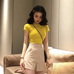 Cute Solid Colors Cropped Slim Shirt