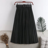 High Waist Belted Elegant Pleated Skirts