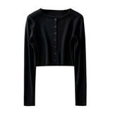 Long Sleeve Knitted Slim Cropped Shirt